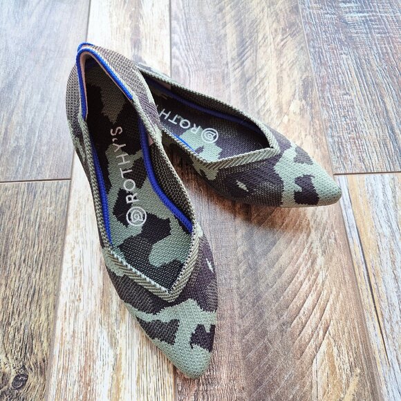 NWoB Rothy's The Point Ballet Flats Comfort Slip Green Black Camouflage - Picture 1 of 9